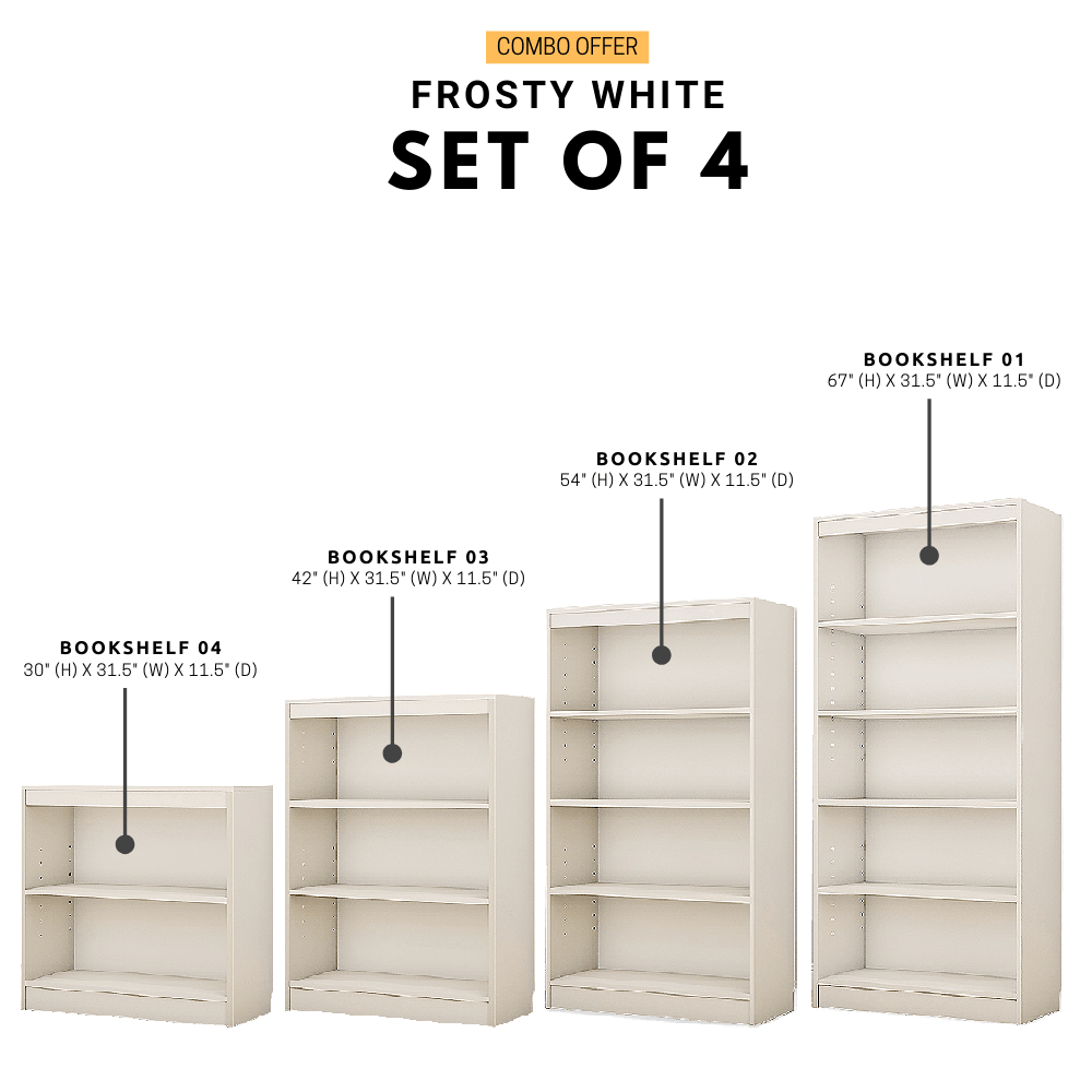 Alpha Bookshelves, Set of 4, Frosty white *Installation Included* - A10 SHOP