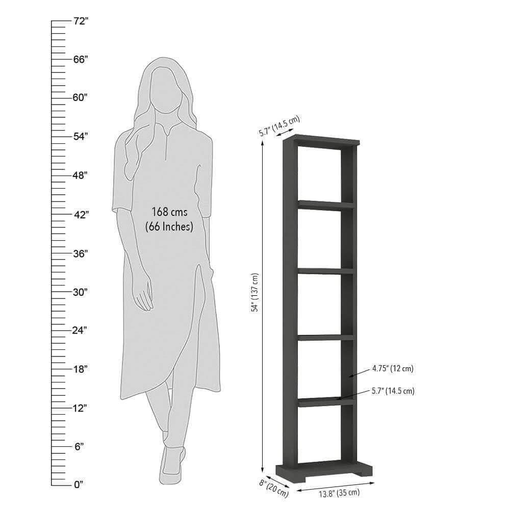 Alpha Lite Bookshelf with 5 shelves, 54 inch high, Slate Grey - A10 SHOP