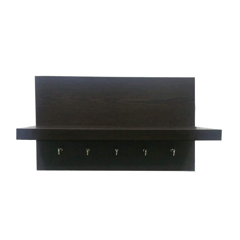 Omega 6 Wall Mounted Decor Shelf with Key Hooks- Wenge Finish Decor - A10 SHOP