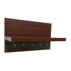 Omega 6 Wooden Key Holder With Wall Decor Shelf, 5 Key Hooks- Mahogany Finish Decor - A10 SHOP