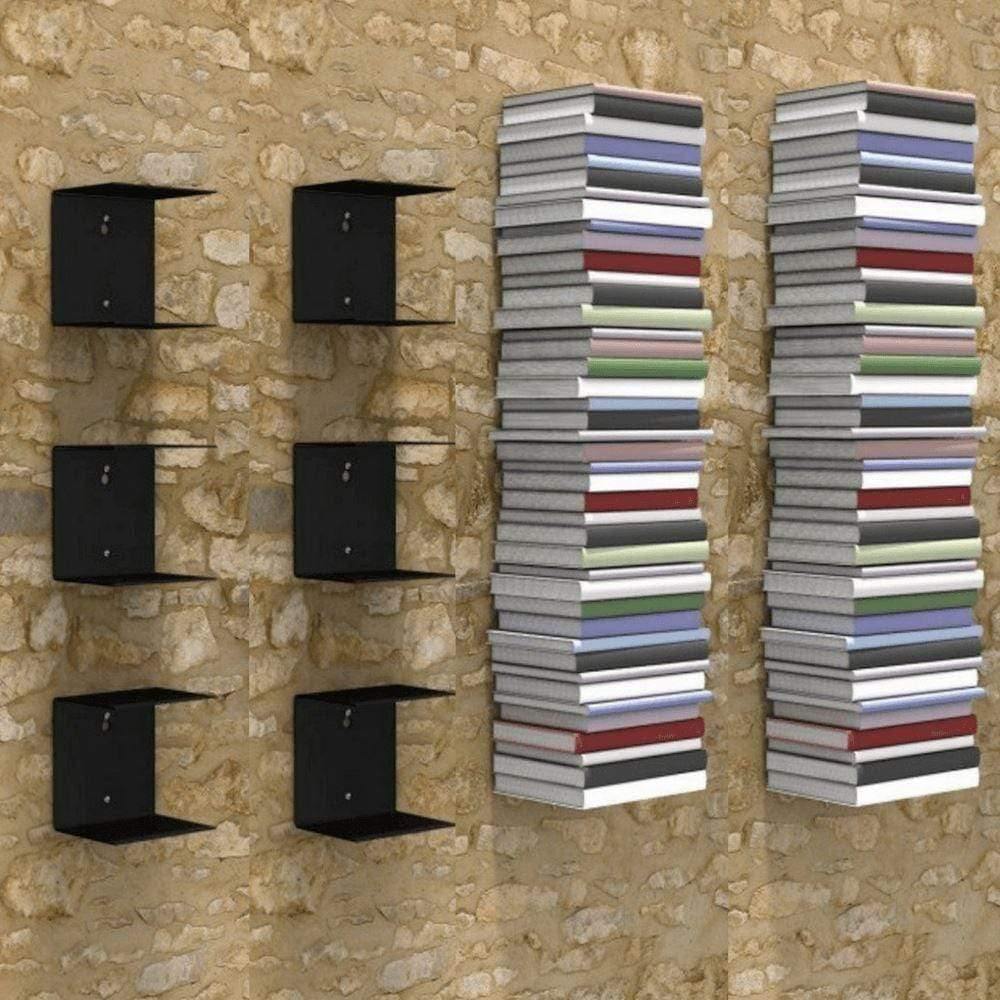 Zeta Metal Shelves Invisible Wall Mount Bookshelves- Black (Set of 6) Storage Units - A10 SHOP
