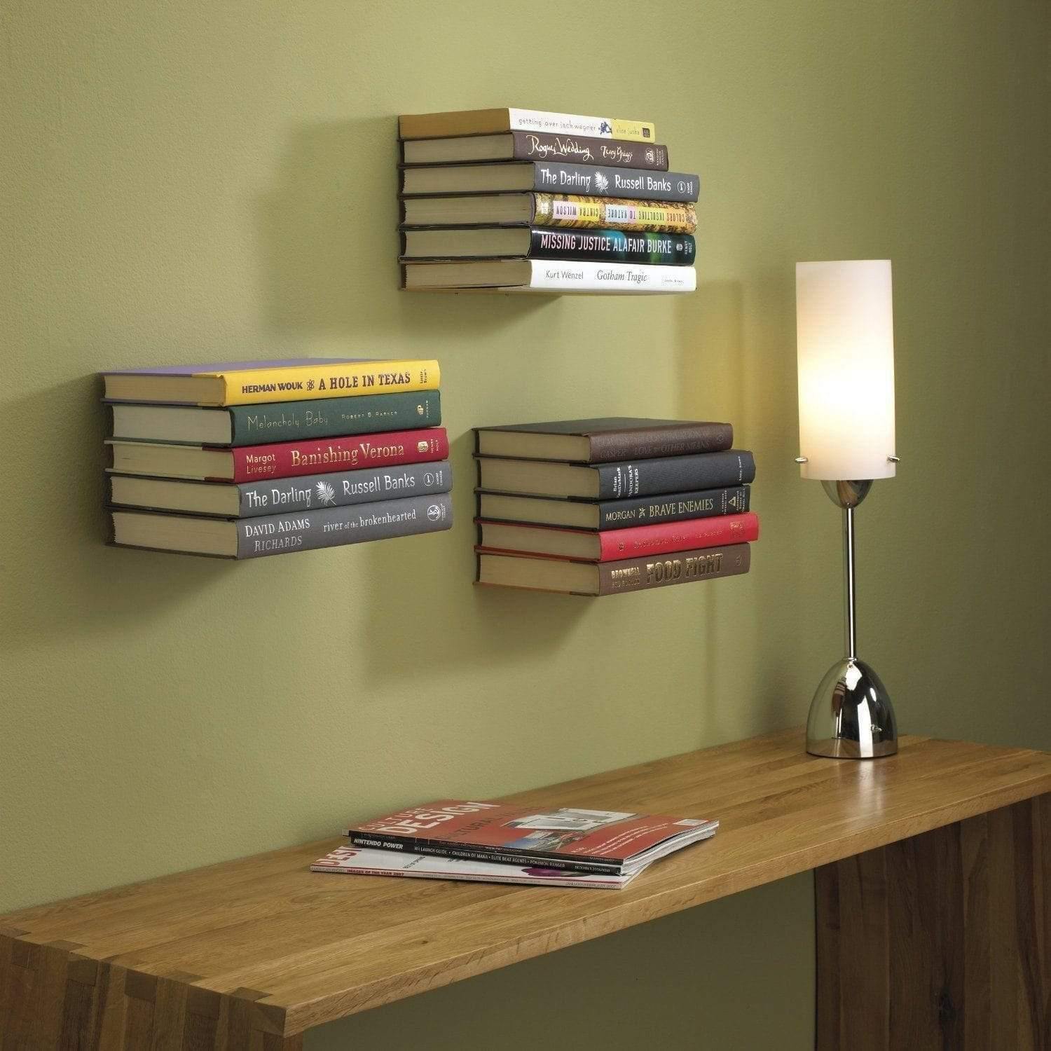 Zeta Metal Shelves Invisible Wall Mount Bookshelves- White (Set of 3) Storage Units - A10 SHOP