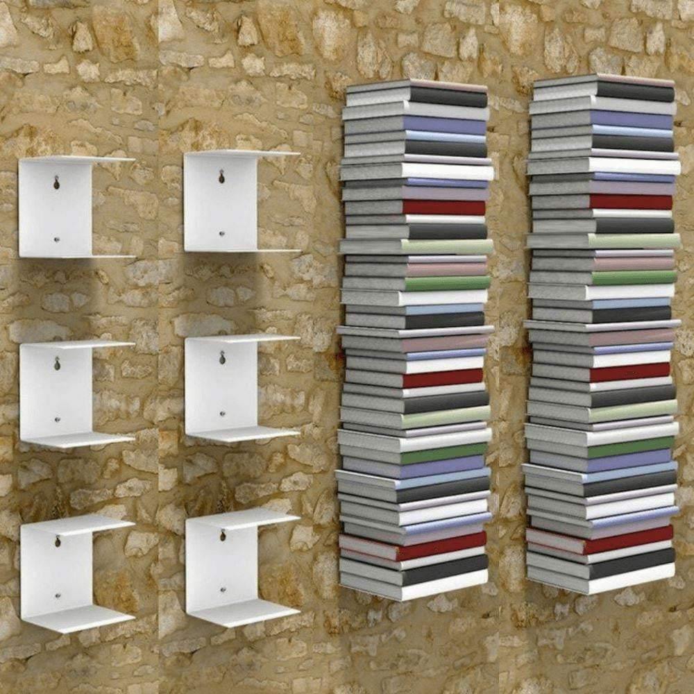 Zeta Metal Shelves Invisible Wall Mount Bookshelves- White (Set of 6) Storage Units - A10 SHOP